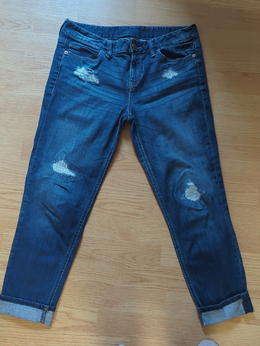 Classic Distressed Women's Dark Blue Crop Jeans